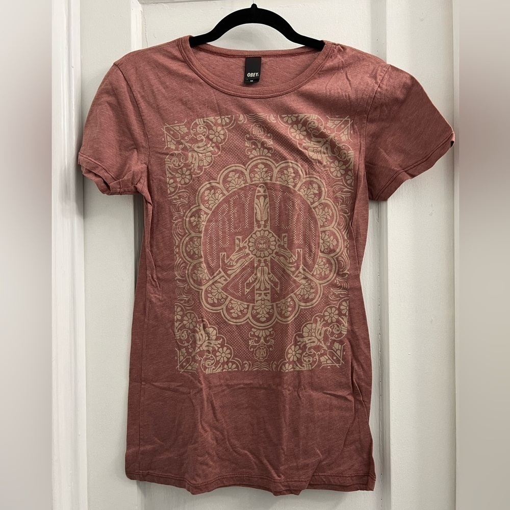Obey women’s pink t-shirt with plane design